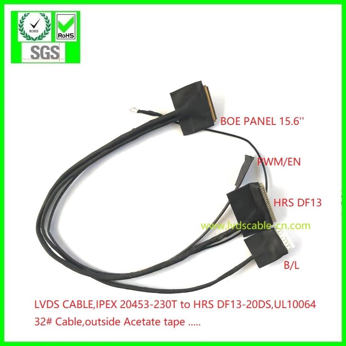 TFT,STN,LVDS Cable, ipex 20453-230T and HRS DF13-20DS and PHR,UL10064 32# Teflon