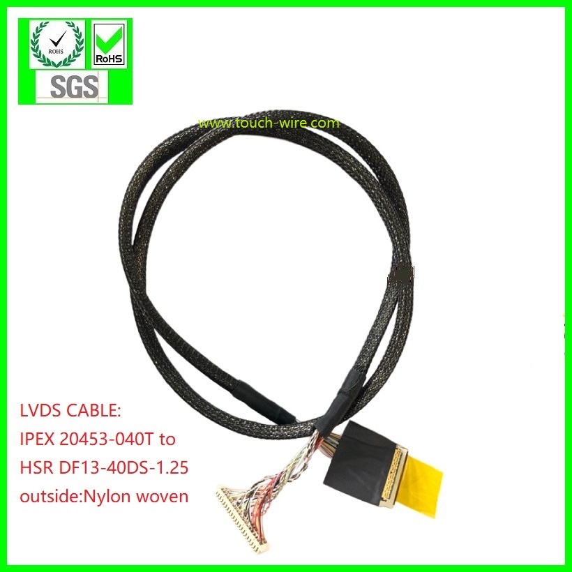 TFT,LVDS CABLE, IPEX 20453-040 to Hirose DF13-40DS-1.25,UL10064 Teflon cable