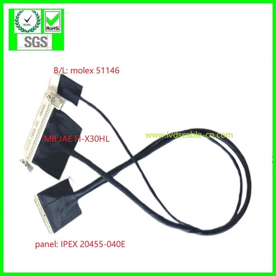 TFT,LVDS CABLE, IPEX 20453-040 to FI-X30HL and molex 51146 B/L