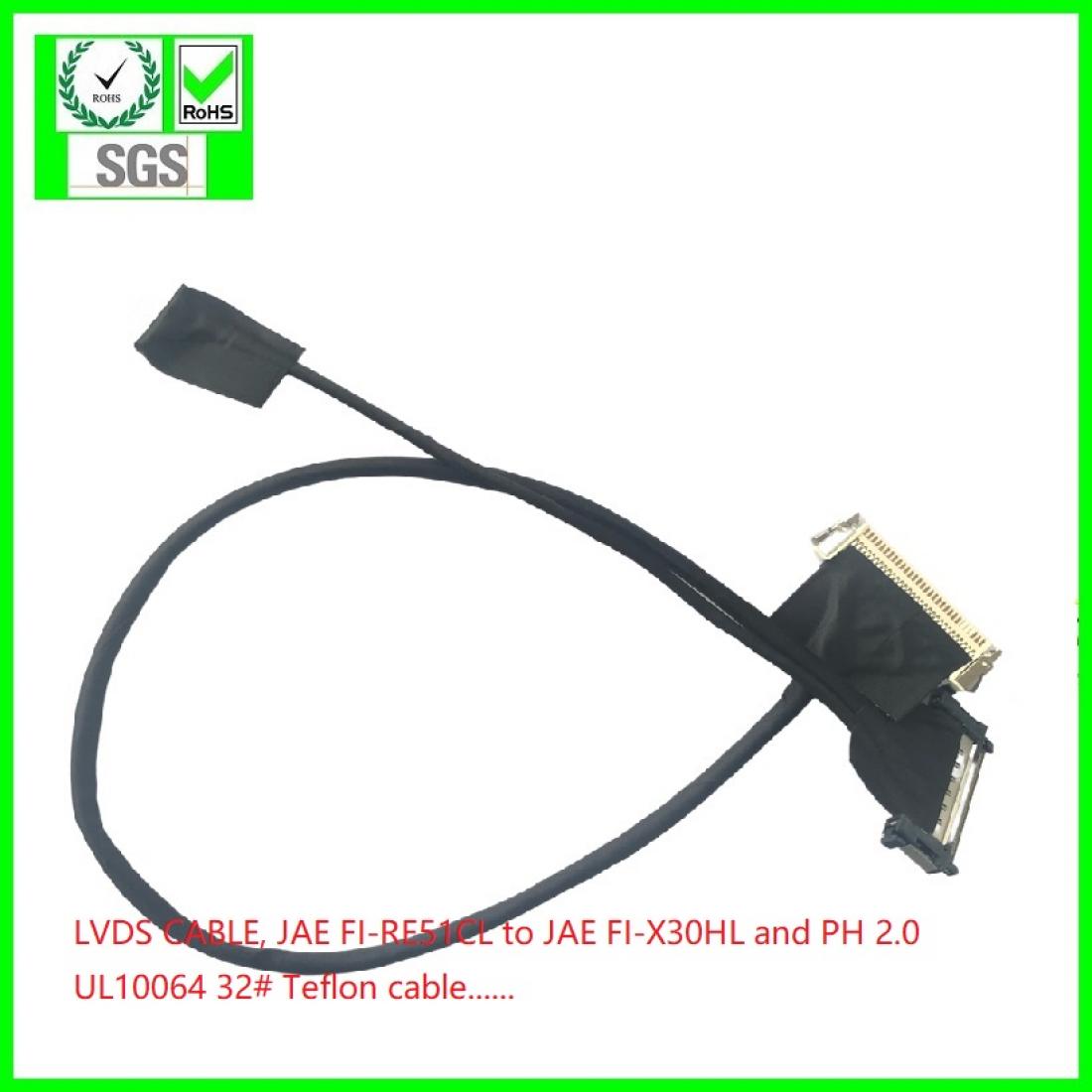 TFT lvds cable,JAE FI-RE51CL to JAE FI-X30HL and JST PHR-5P, UL10064 cable