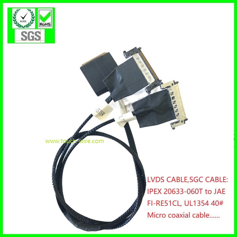 LVDS CABLE, SGC CABLE, IPEX 20633-050T to TWO SIDE JAE FI-RE51CL,UL1354 40# Micro coaxial cable