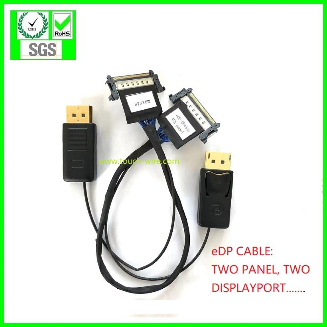 eDP CABLE, JAE FI-RE51CL to 2 side Displayport male ,UL10005 micro coaxial cable