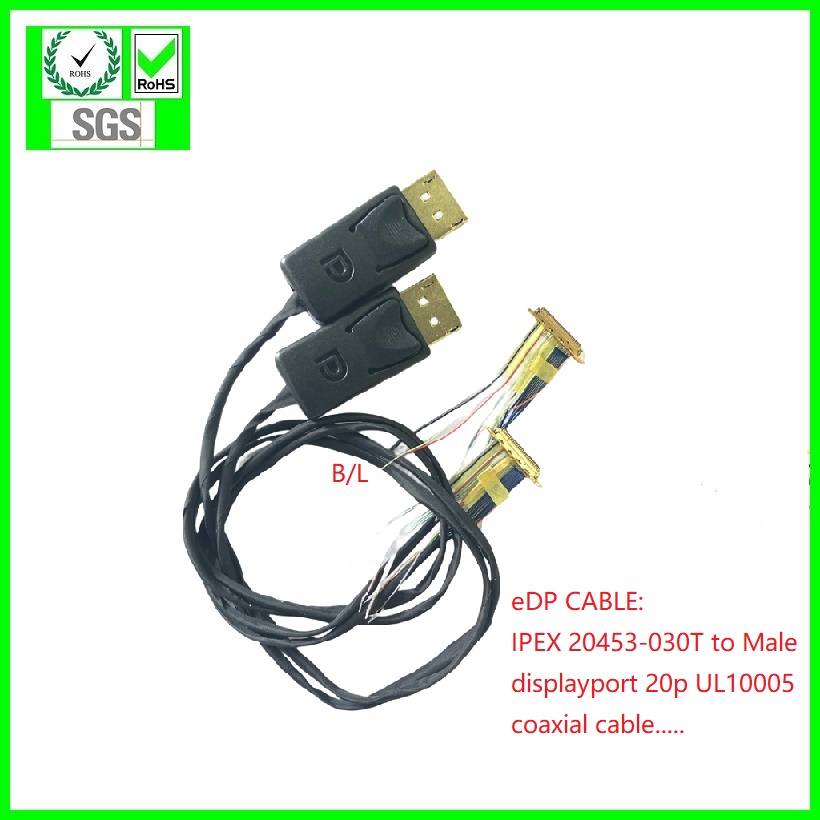 eDP CABLE, IPEX 20453-030T to Displayport male ,UL10005 40AWG micro coaxial cable