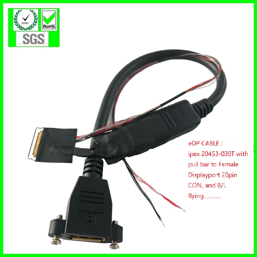 eDP CABLE, IPEX 20453-030T to Displayport male ,UL10005 40AWG micro coaxial cable