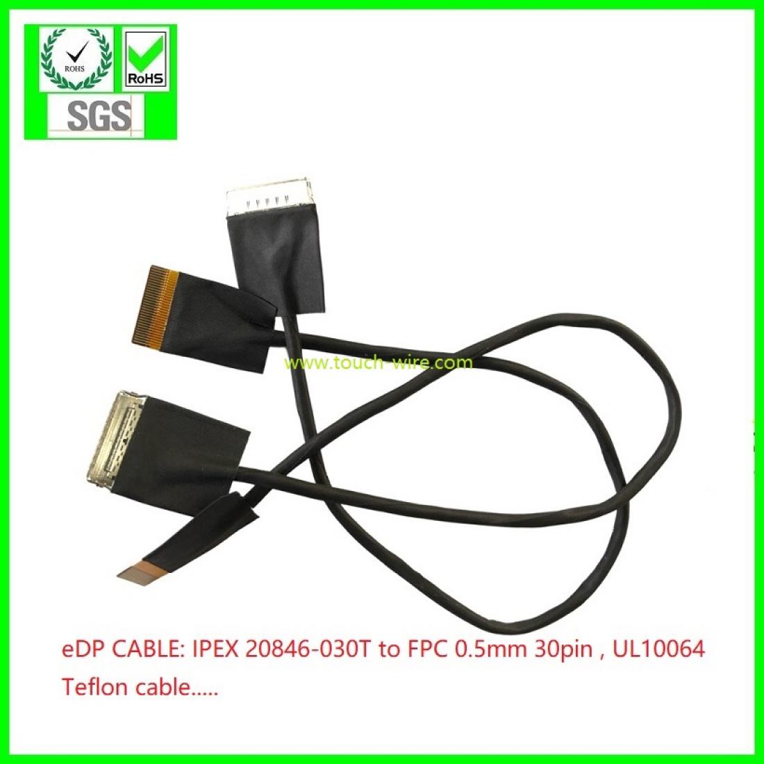 eDP CABLE, IPEX 20846-030T to  FPC ,use UL1354 40AWG  COAXIAL CABLE
