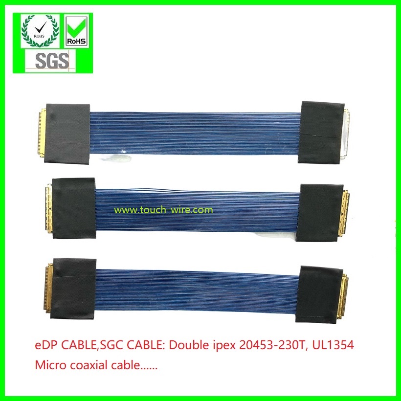 eDP Kable ,SGC Kable, IPEX Kable, Double ipex 20453-230T-11 with pull bar , UL1354 40AWG Micro coaxial cable