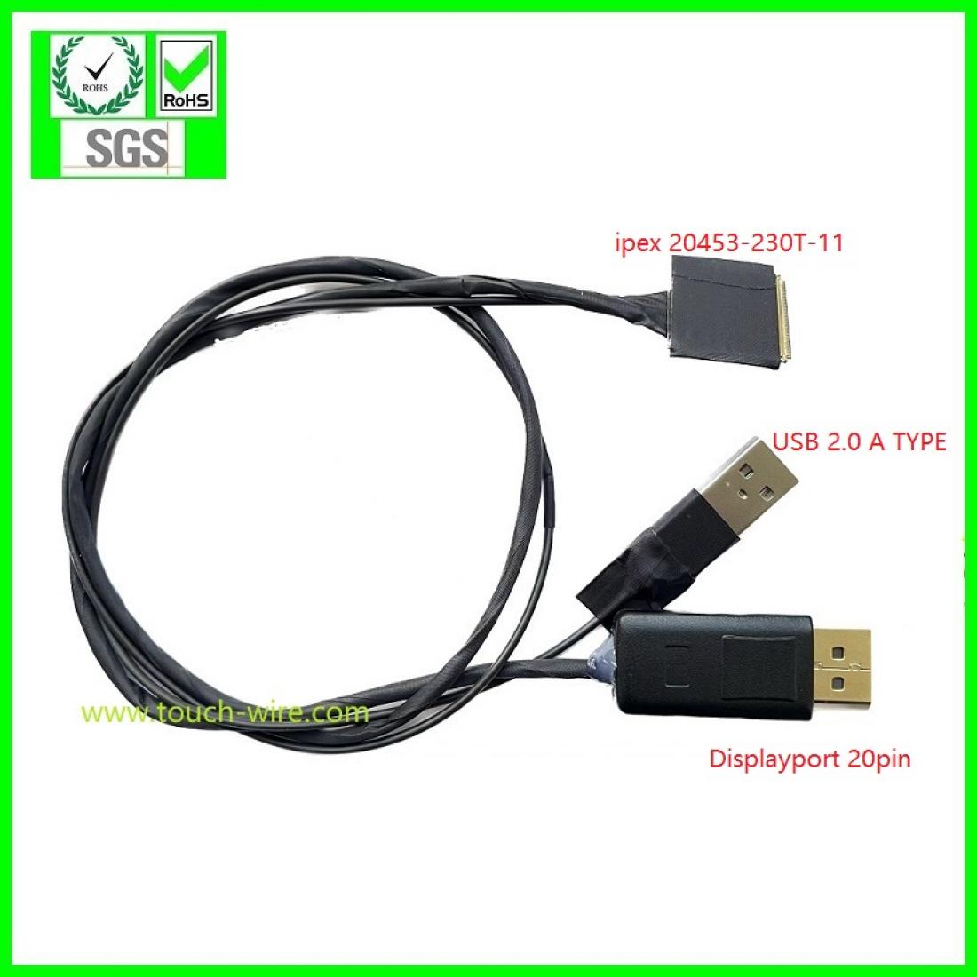 eDP CABLE, IPEX 20453-030T to Displayport male  and USB 2.0  A TYPE